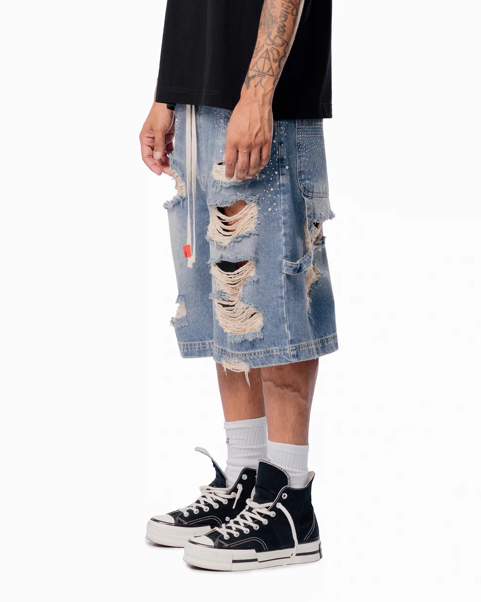 Short ALL ABOUT CASH DISTRESSED PEARLS JORTS Denim