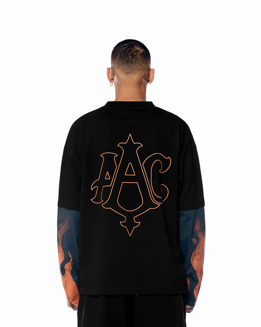Polo ALL ABOUT CASH FLAMESSS DOUBLE SLEEVE TEE Negro